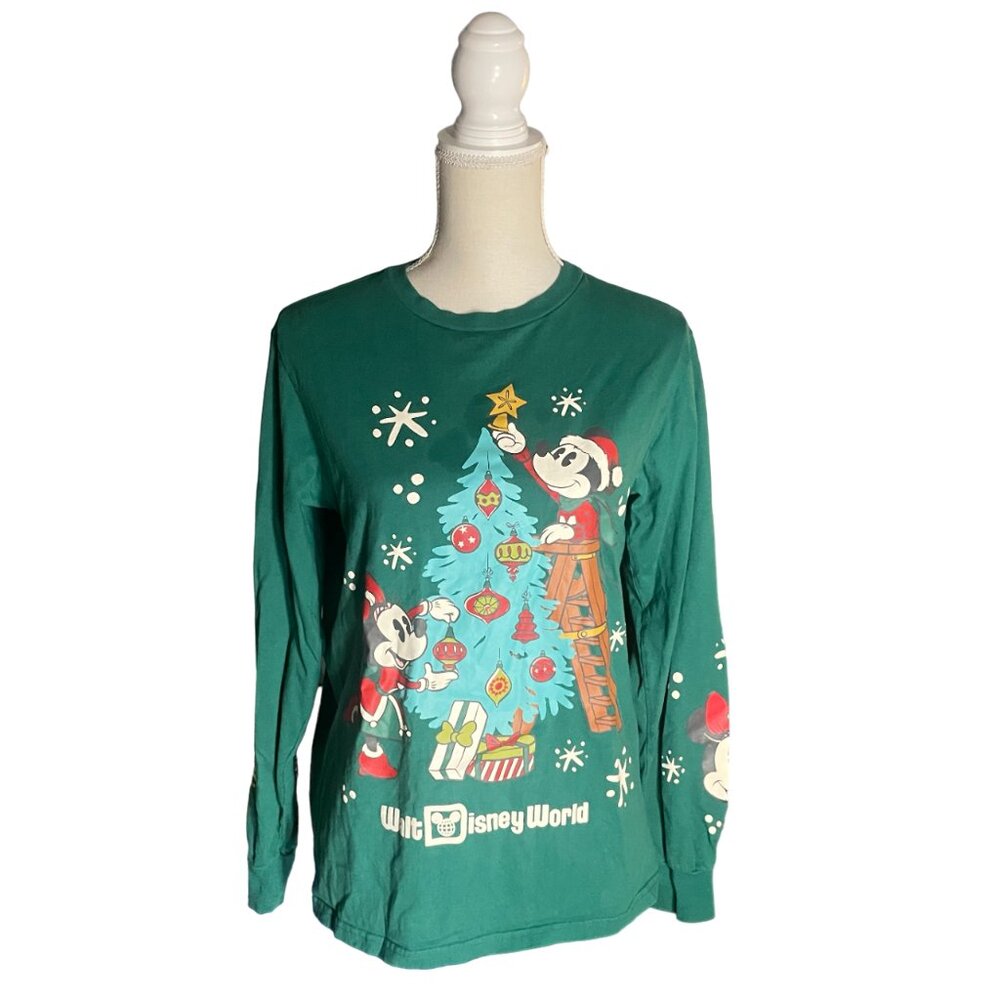 Disney World Christmas long sleeve T-shirt Mickey & Minnie Mouse green XS parks